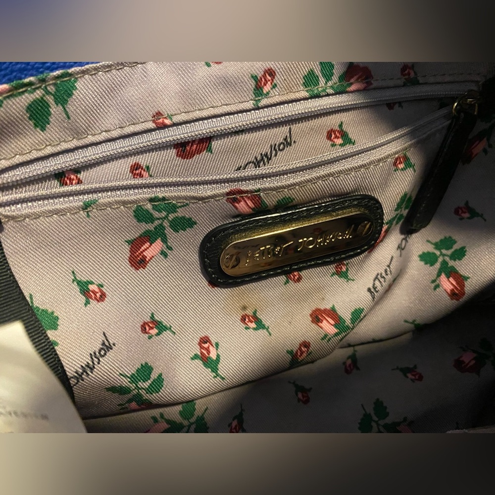 Betsey Johnson black tote bag with polka dots and blue heart - Picture 8 of 16